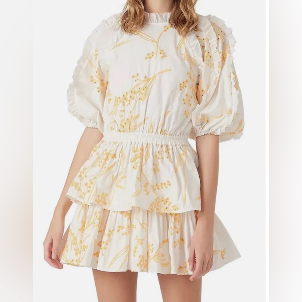 Nwt Aje Floral Puff Sleeve Dress Au 10